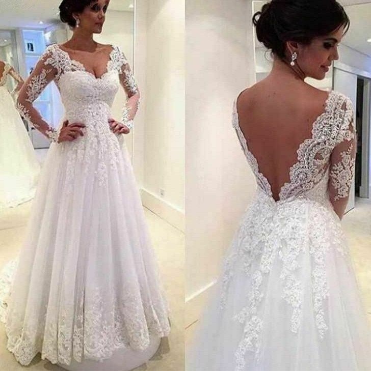 Wedding Dresses Lace Bridal Gown Appliques Open Back Long Sleeves Bride Clothing