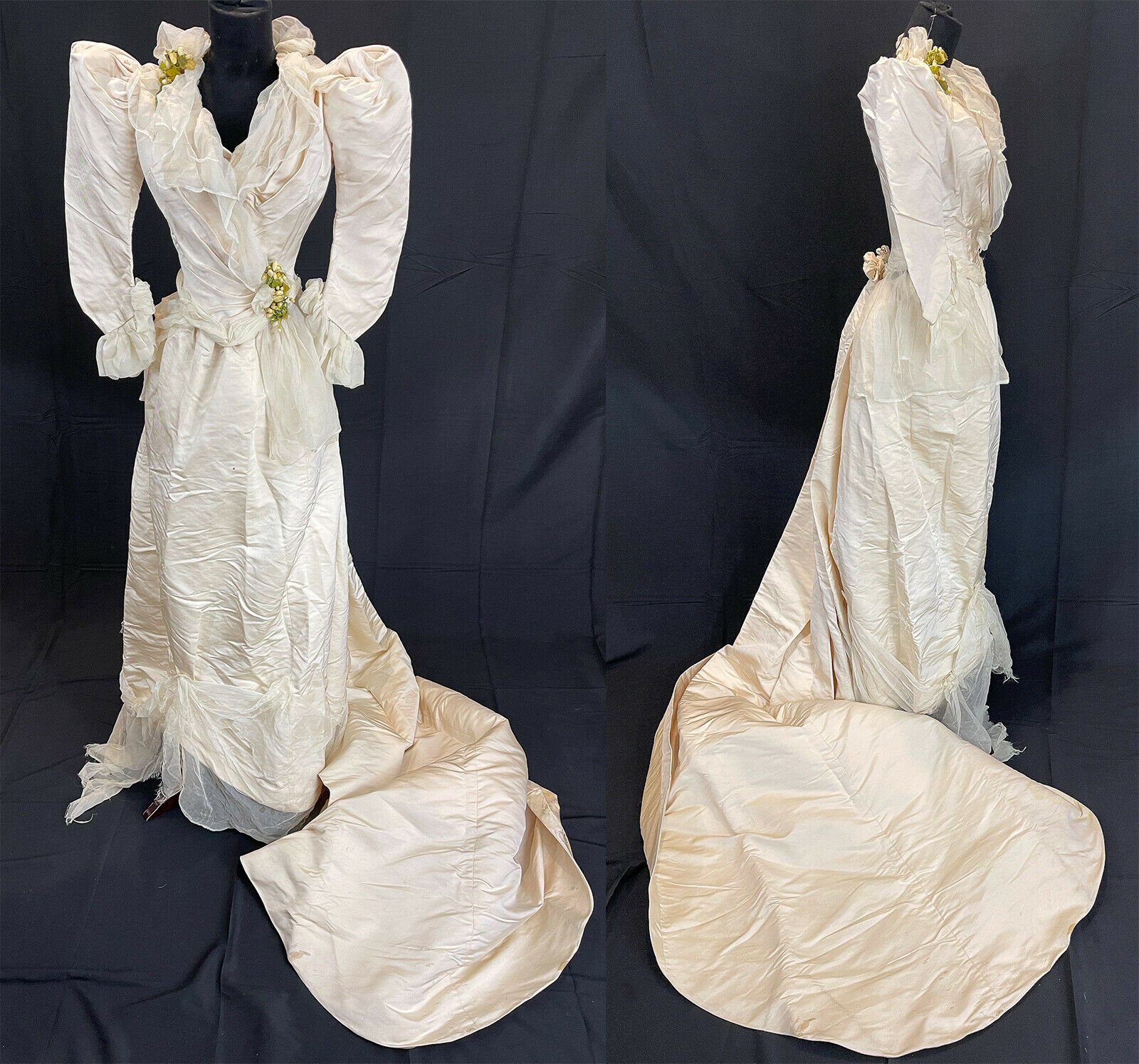 Victorian C Joyeuse Paris Label Silk Faille Wedding Gown Long Train Bustle Skirt